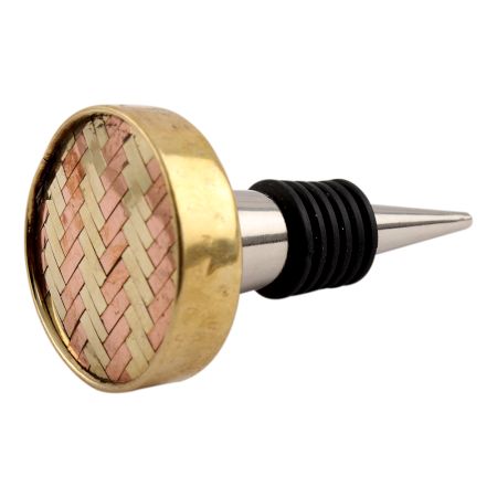 Golden Round Metal And Wooden Wine Stopper (Pack Of One Piece)